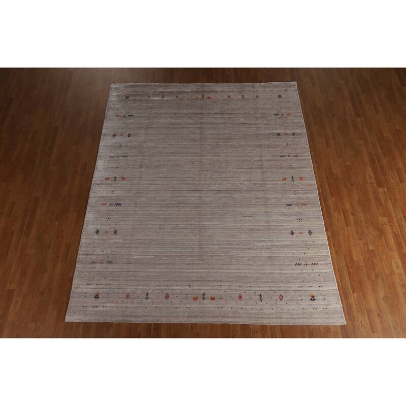 Hand Knotted Oriental 100% Wool Carpet Tribal Tribal Greys & Charcoal Gabbeh Area Rug - 9' 11'' X 7' 9''