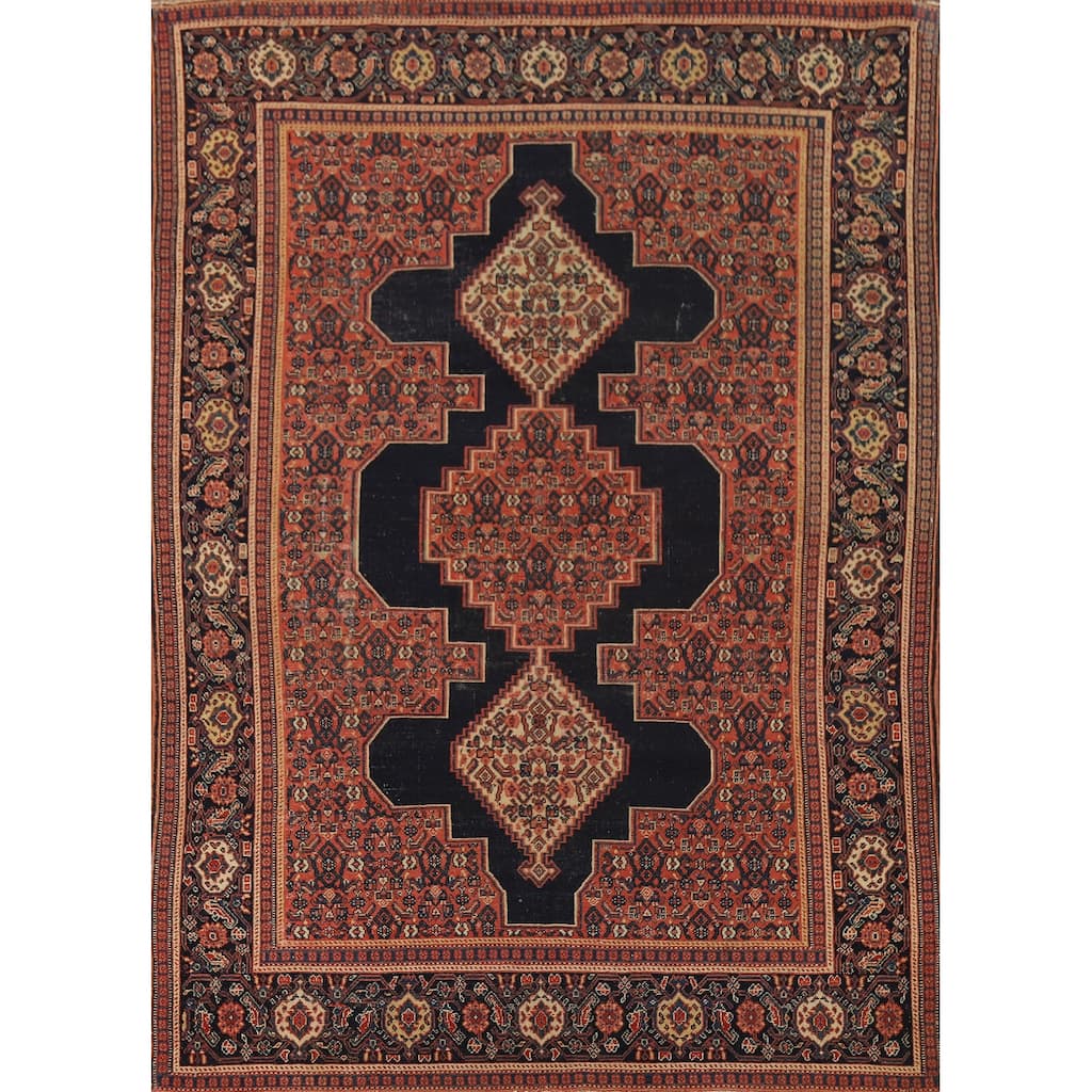Pre-1900 Antique Senneh Vegetable Dye Persian Wool Carpet - 4'7" x 6'8"