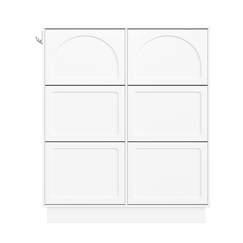 Modern Cream Narrow Shoe Cabinet, 6-Tier Flip-Drawer Entryway Organizer - White