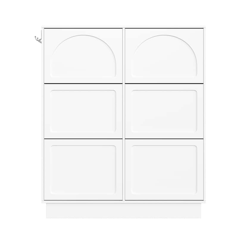 Tipping Bucket Shoe Cabinet w/ 6 Flip Drawers,Adjustable Shelf,Hooks