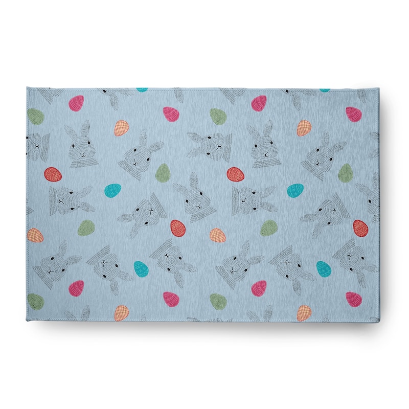 Bunnies and Eggs Easter Chenille Indoor/Outdoor Rug - After Rain Blue - 4' x 6'