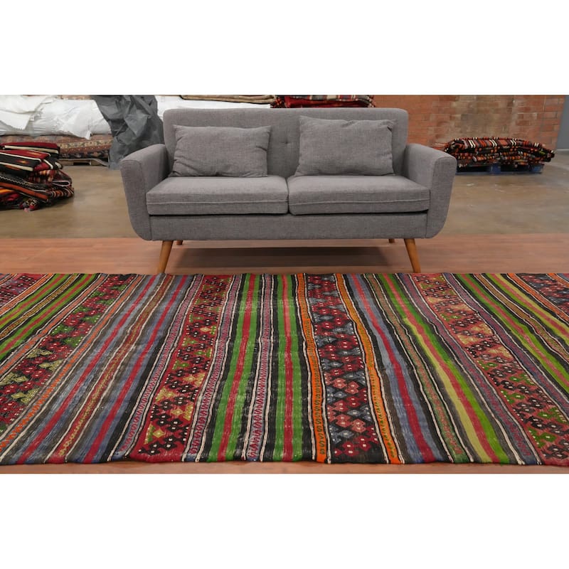Hand Woven Oriental 100% Wool Carpet Southwestern Tribal Multi-Colored Kilim Area Rug - 10' 6'' X 5' 1''