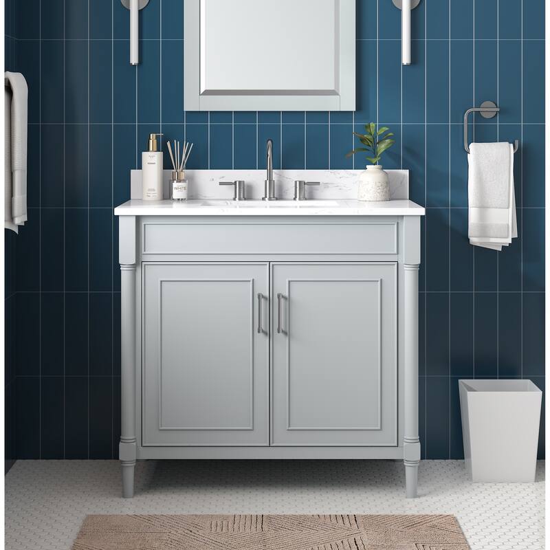 Avanity Bristol 37 in. Bath Vanity in Light Gray finish and Cala White Engineered Top