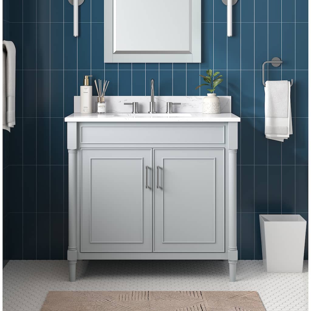 Avanity Bristol 37 in. Bath Vanity in Light Gray finish and Cala White Engineered Top
