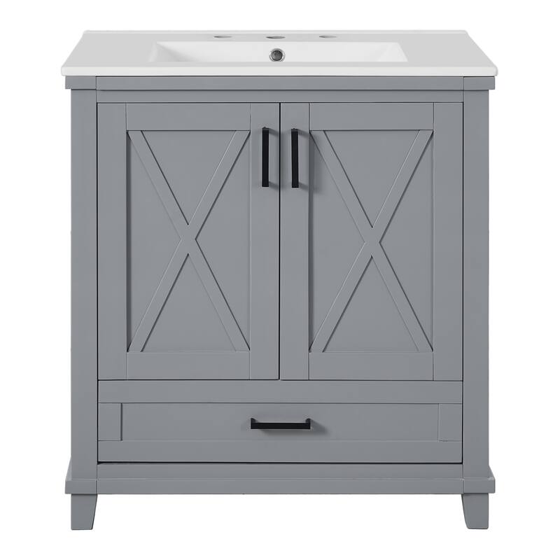 Freestanding Bathroom Vanity with Divided Drawer and Dual Storage Shelves and 2 Soft-Close Doors, for Small to Medium Bathrooms