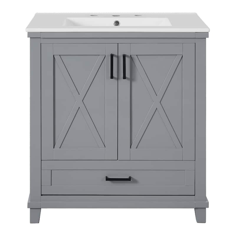 GDFStudio - Seren Wood & Ceramic Bathroom Vanity with Sink, Soft-Close Door, Shelf & 3 Drawers