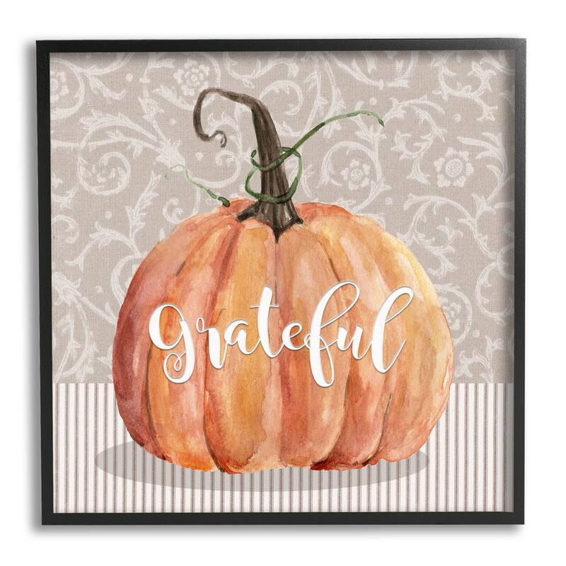 Stupell Grateful Autumnal Pattern Pumpkin Framed Giclee Art, Design by Livi Finn - 17 x 17 - Black