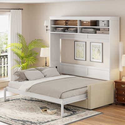 Multifunctional Queen Murphy Wall Bed with Built-in Sofa, Storage, and Easy Fold Mechanism