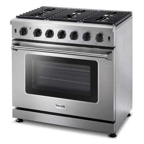 Thor Kitchen 36" Professional 6 Burner Gas Range Kitchen Oven, Stainless Steel