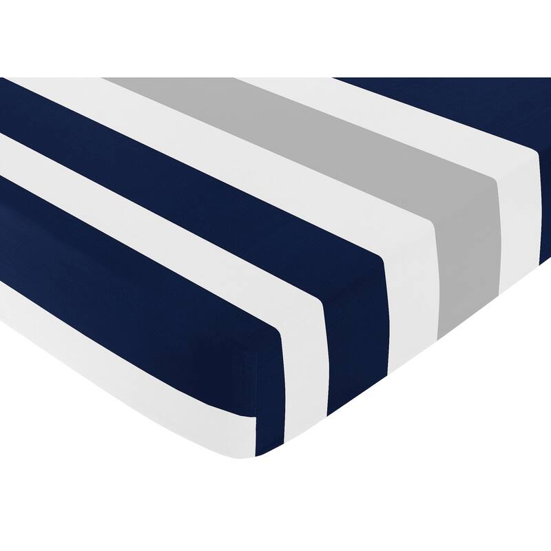 Sweet Jojo Designs Fitted Crib Sheet for the Navy Blue and Gray Stripe Collection