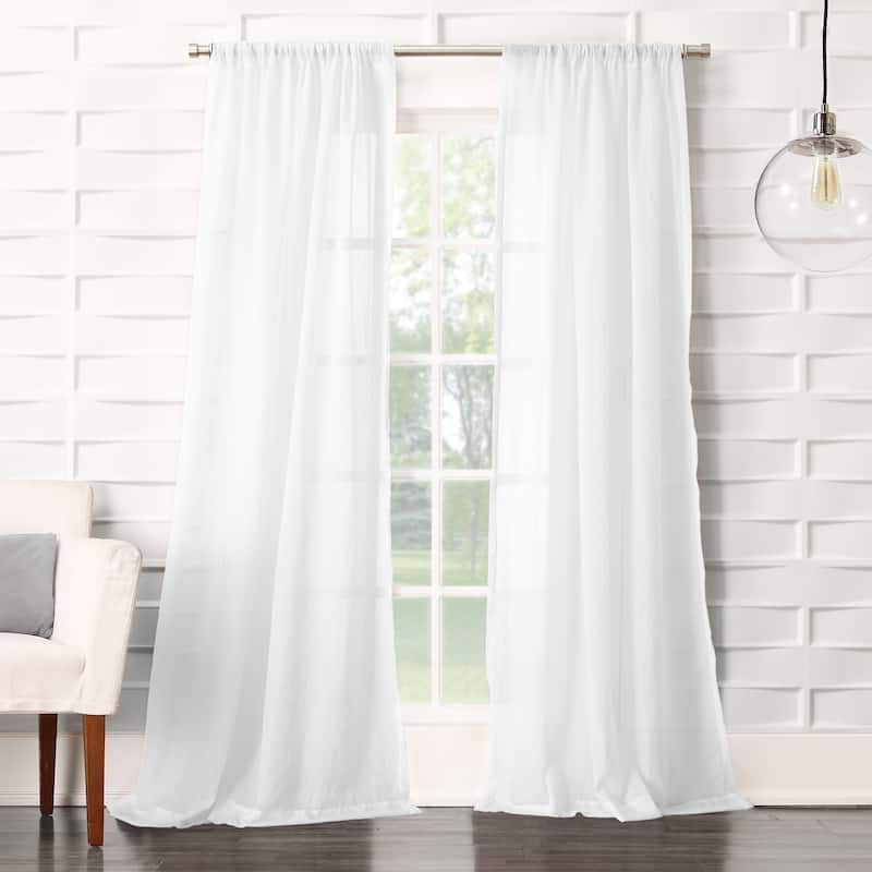 No. 918 Ladonna Crushed Texture Semi-Sheer Rod Pocket Curtain Panel, Single Panel - 50x63 - White