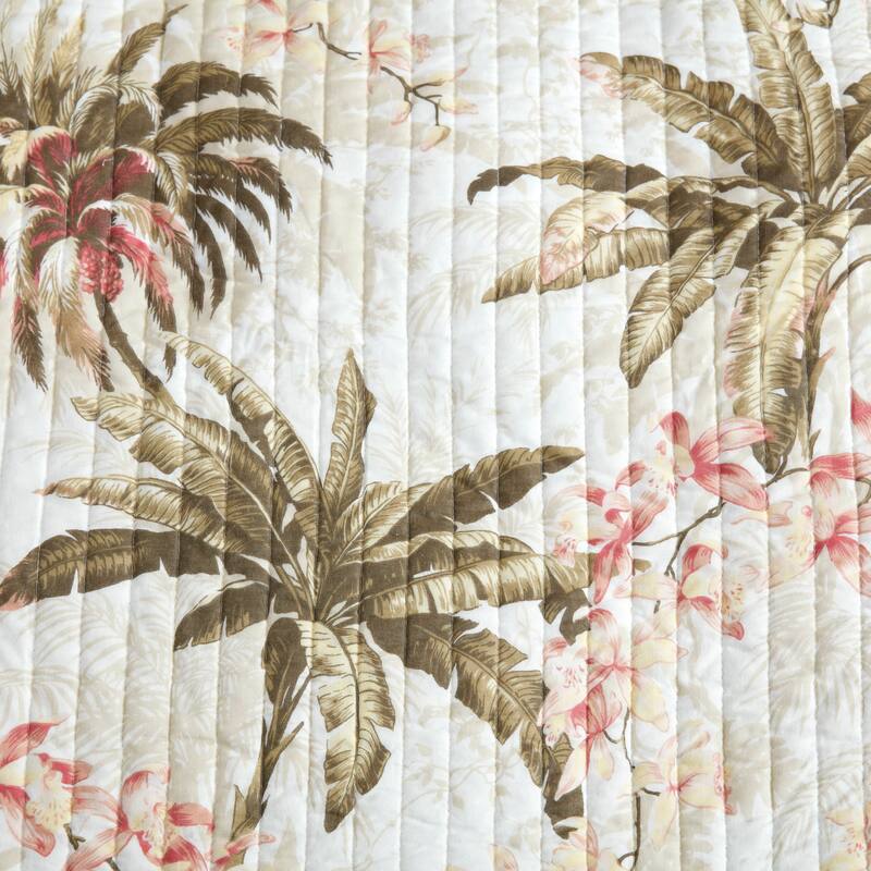 Tommy Bahama Bonny Cove Floral Pattern With Palm Reverse Quilt (Beige, 3 Piece Set)