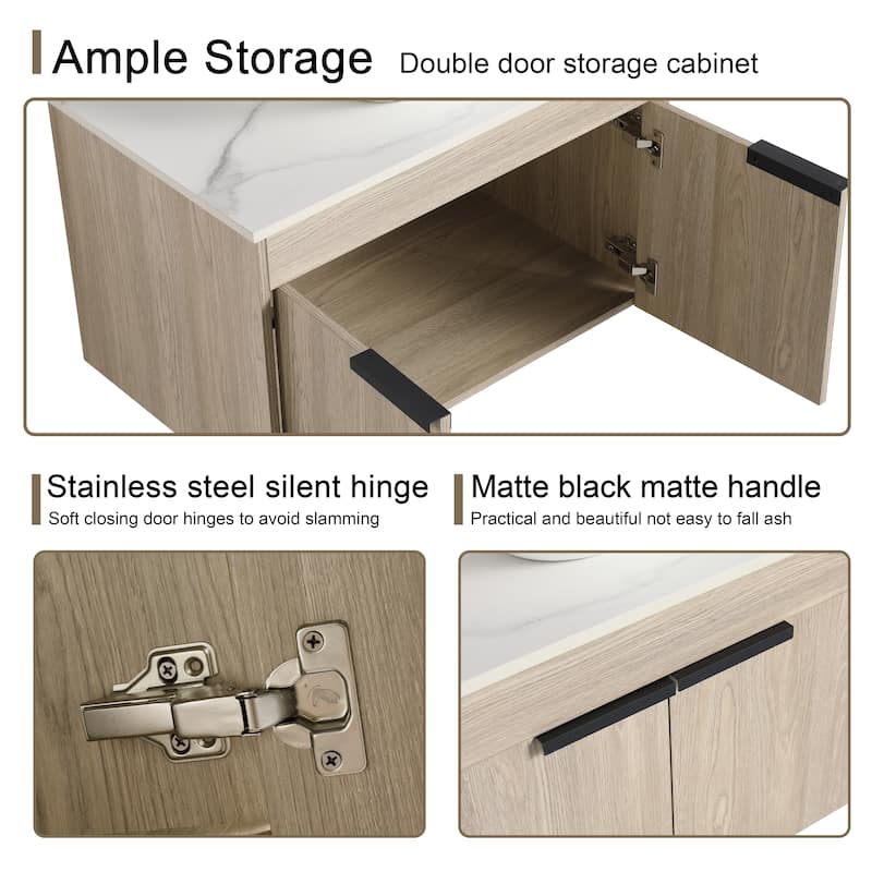 Malwee 24"/30" Floating Bathroom Vanity, Wall Mounted Bathroom Vanity with Ceramic Sink,Soft Close Doors