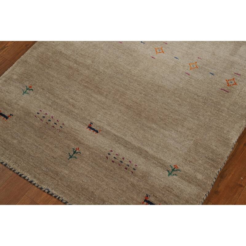 Hand Knotted Oriental 100% Wool Carpet Tribal Animal Pictorial Brown Gabbeh Area Rug - 4' 11'' X 3' 0''