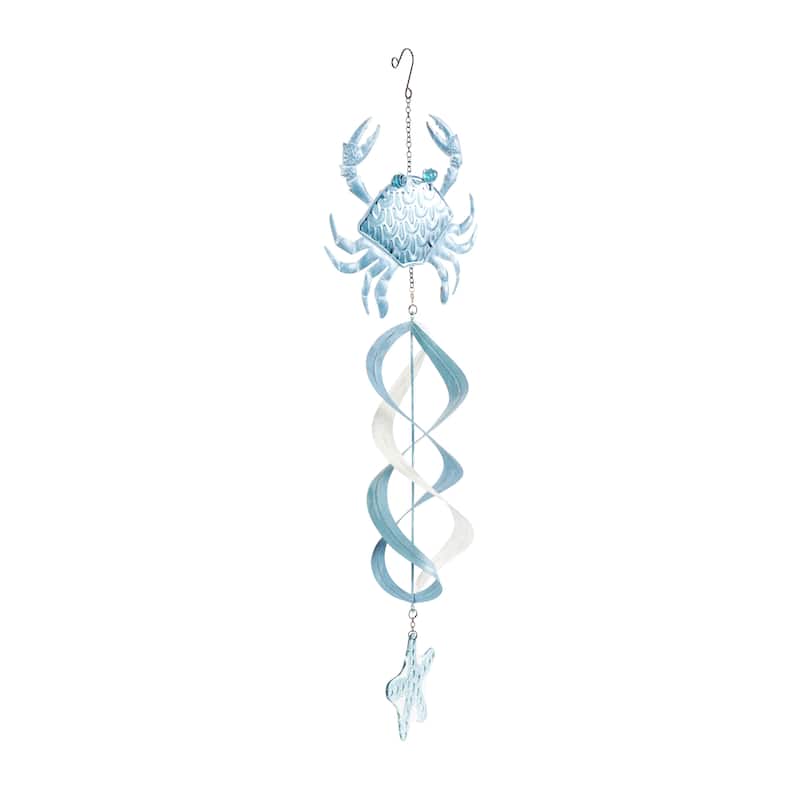 Metal Crab Swirl Wind Spinner Windchime with Starfish Accent - Blue - Roche River Decor