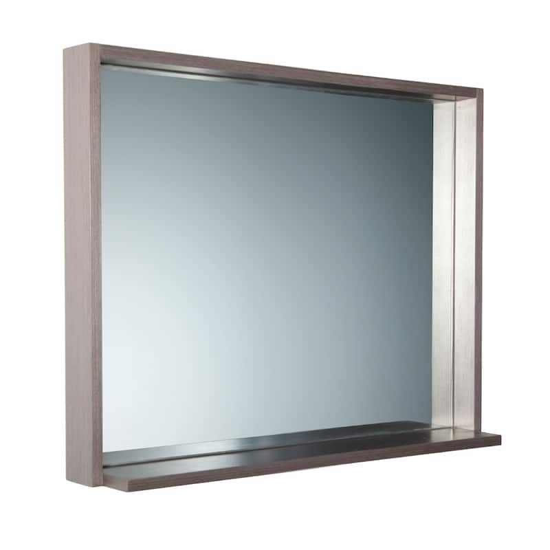 Fresca Allier 25-1/2" x 35-1/2" Plywood Framed Mirror with Shelf - Gray Oak