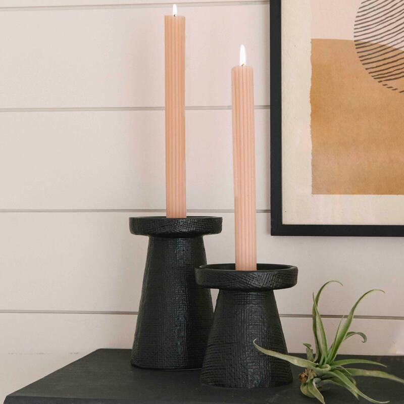 Stoneware Pillar & Taper Candle Holders, Set of 2