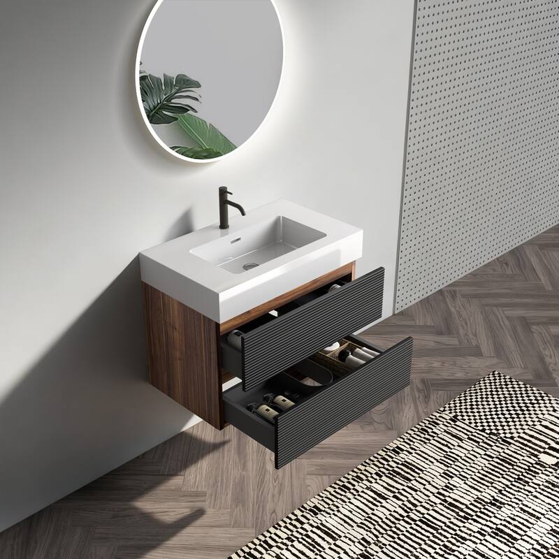 GDFStudio - Grace Floating Bathroom Vanity with Solid Surface Sink and Soft-Close Storage