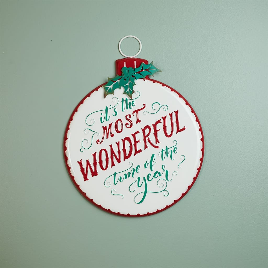 Wonderful Time Christmas Ornament Wall Sign - 16"