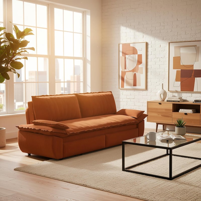 Homy Casa 72'' Queen Pull Out Sofa Bed, 3-in-1 Corduroy Sleeper Couch