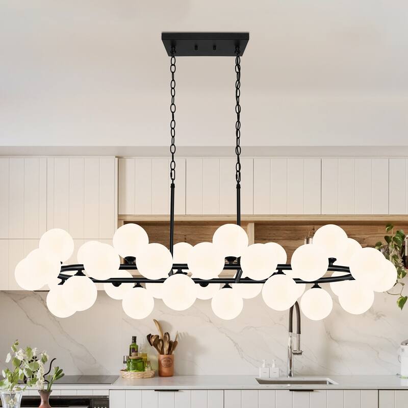 32-Light Mid Century Modern Chandelier Black Sputnik Light Fixture - Frosted White