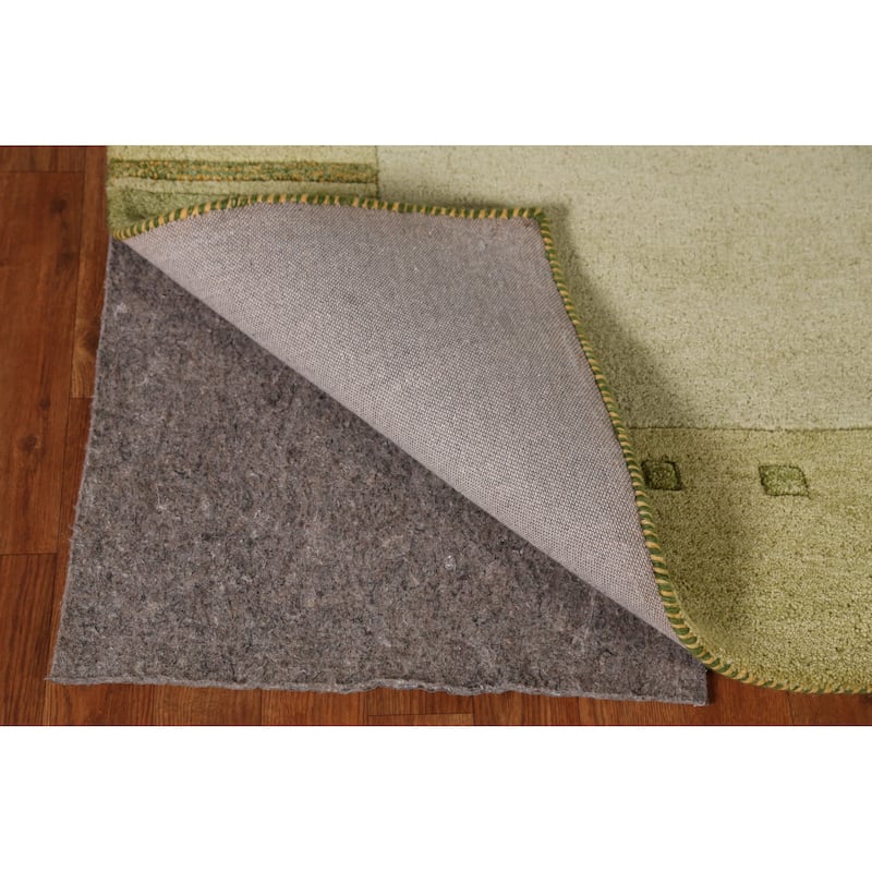 Green Gabbeh Indian Area Rug Geometric Handmade Wool Carpet - 5'3" x 7'7"