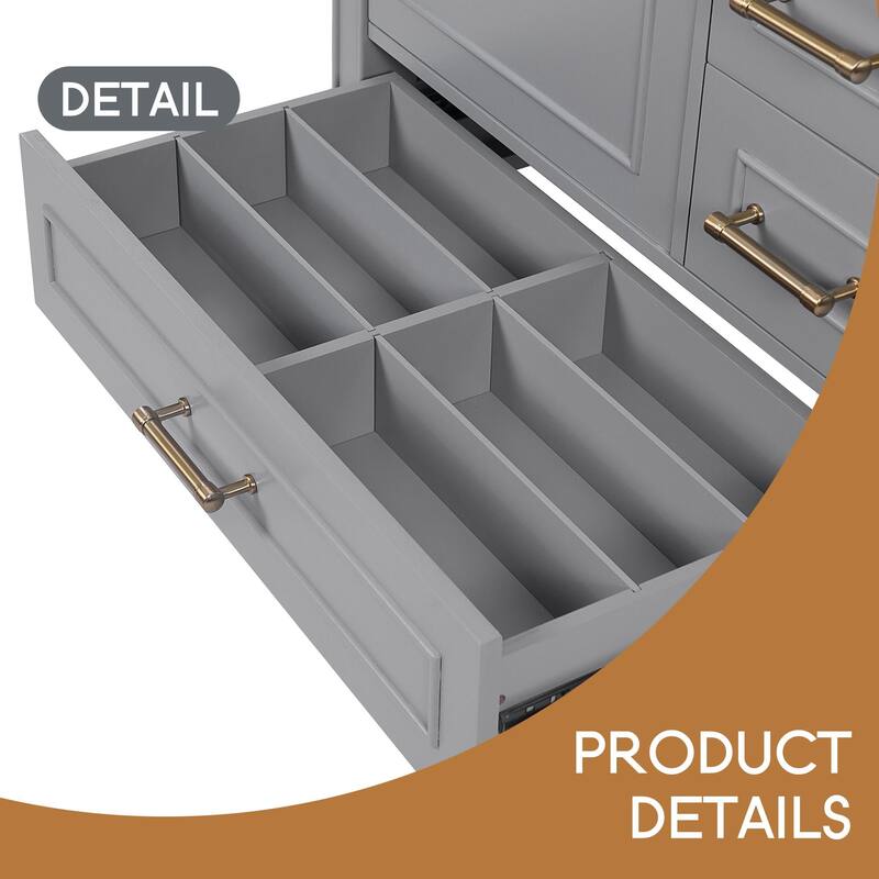 Bathroom Vanity with Ceramic Sink, Soft-Close Door with Built-in Shelf, Deep Drawer, Standard Drawer, Long Divider Drawer