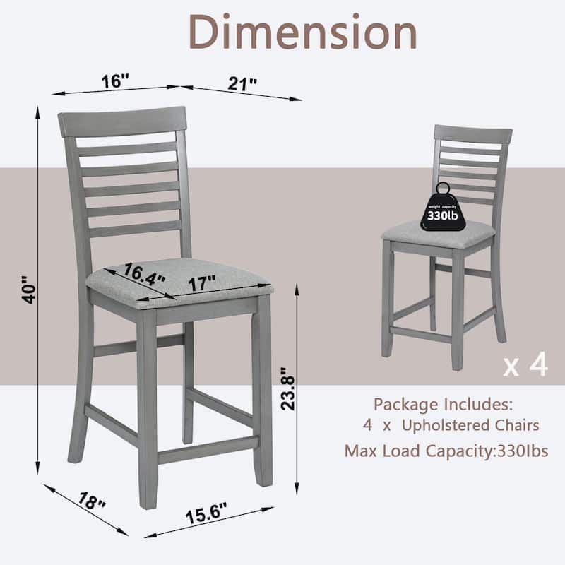 GDFStudio - Maison Modern Linen Upholstered Wooden Counter Height Dining Chairs Set, Padded Seat & Non-slip Feet Pads, Set of 4