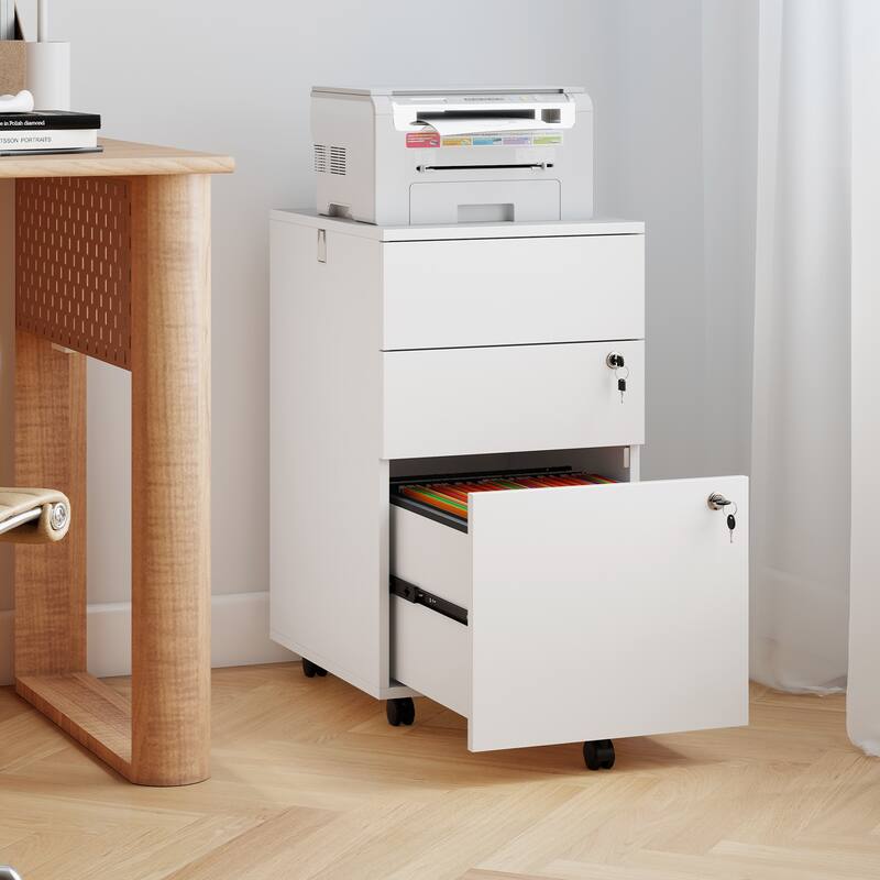 Gymax 3-Drawer File Cabinet Rolling File Organizer w/ Lock & 4 Keys