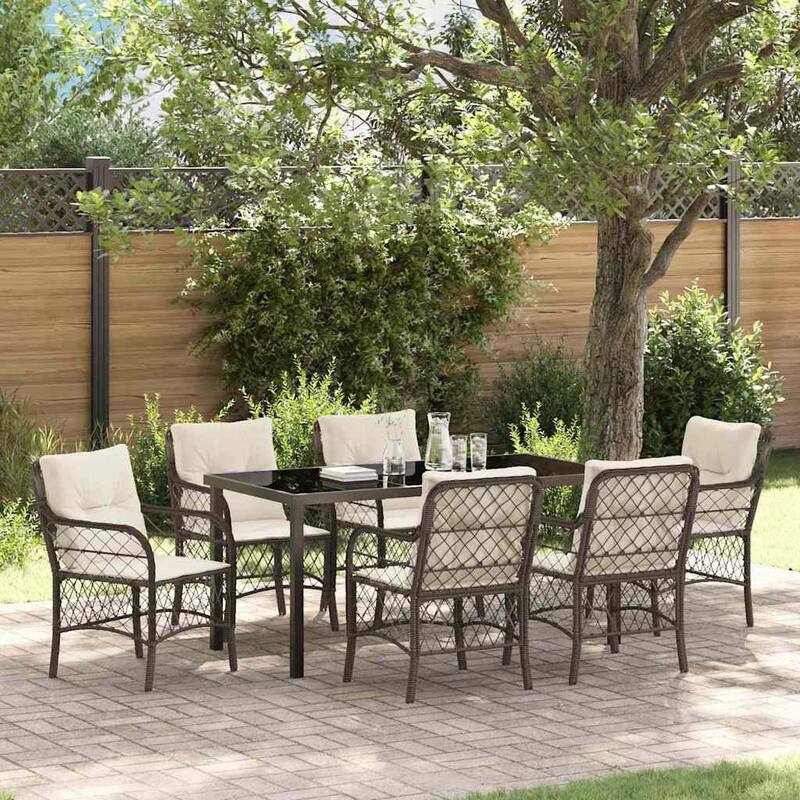 vidaXL Garden Dining Set with Cushion Poly Rattan - Brown and cream white-23.03x26.38x33.86