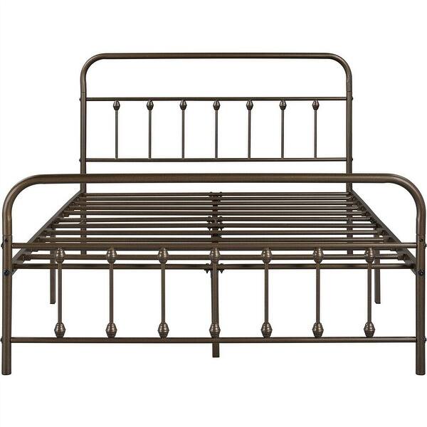 Queen Size Metal Bed Frame Classic Iron W/ Headboard Footboard, Bronze