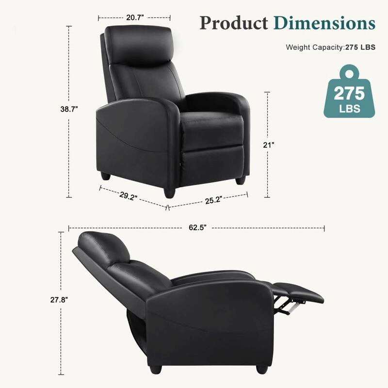 Recliner Chair for Living Room - Massage PU Leather Recliner Sofa with Lumbar Support, Home Theater Seating
