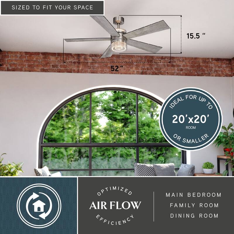 Ashford Brushed Nickel Ceiling Fan with Dual LED Light Kits and Remote - 52-in W x 15.5-in H x 52-in D