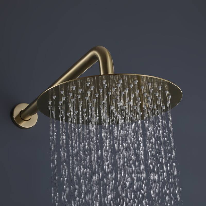 Triple Handle 2-Spray Shower Faucet 1.8 GPM with Ceramic Disc Valves Brass Wall Mounted Shower System in Brushed Gold