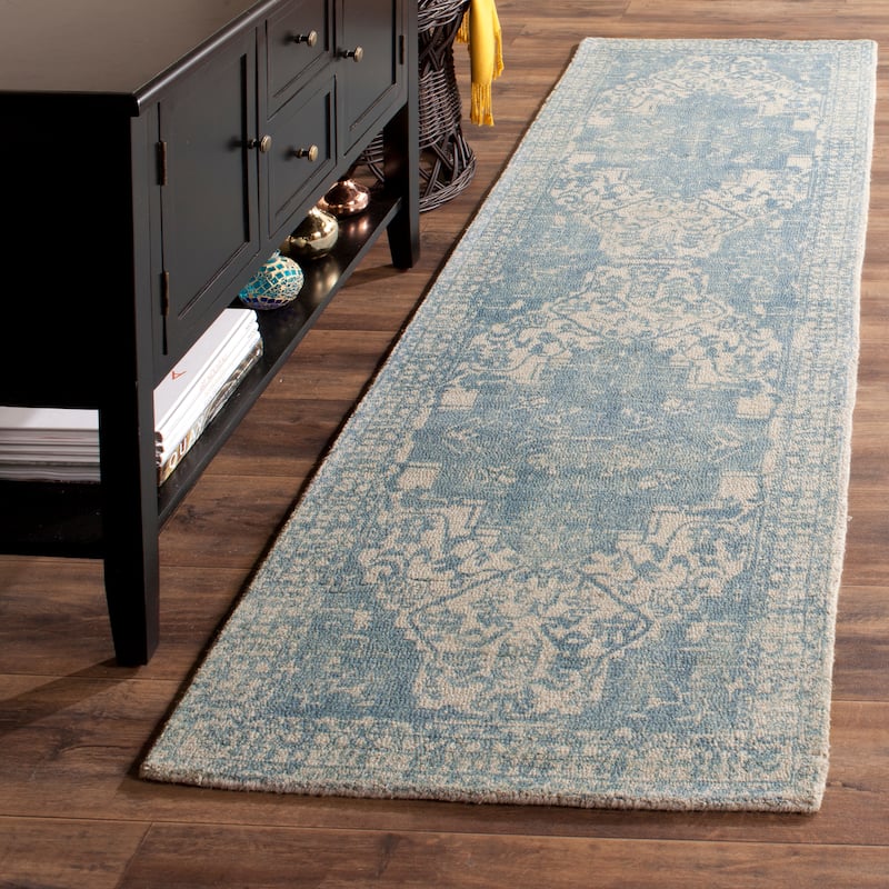 SAFAVIEH Handmade Restoration Vintage Boho Grisha Oriental Wool Rug - 2'3" x 8' Runner - Ivory/Turquoise