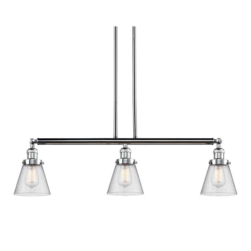 Innovations Lighting Small Cone 3 Light 39" Wide Linear Chandelier - Polished Chrome / Seedy