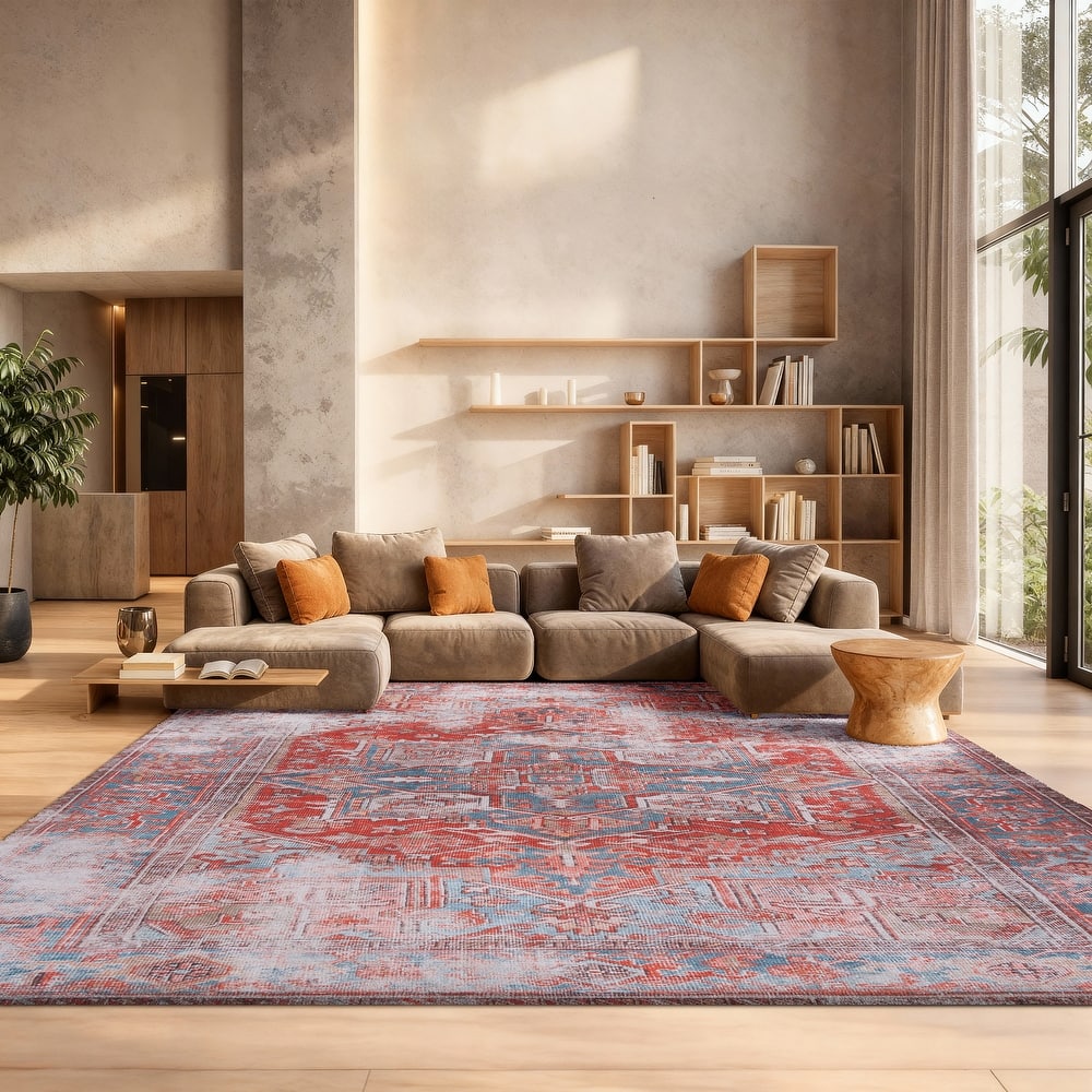 SAFAVIEH Tucson Machine Washable Slip Resistant Vida Distressed Rug