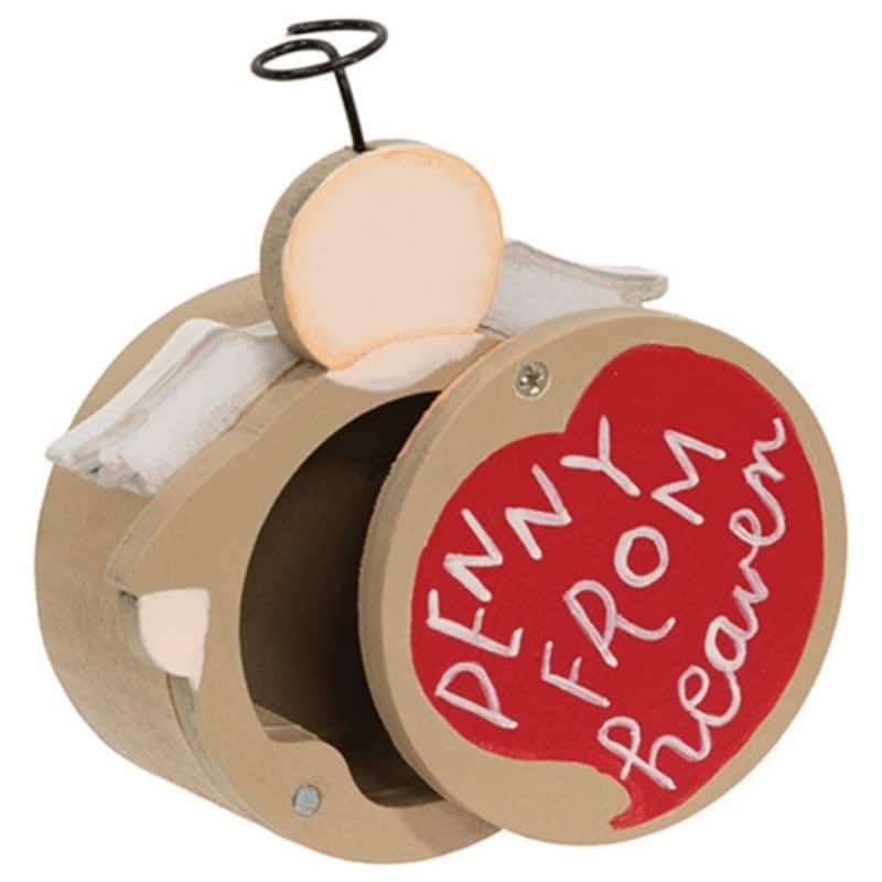Decorative Wooden Angel Box with Red Heart Design and Sliding Magnetic Lid Small Memorial Gift - 3.5" H x 2.5" W x 1.25" D