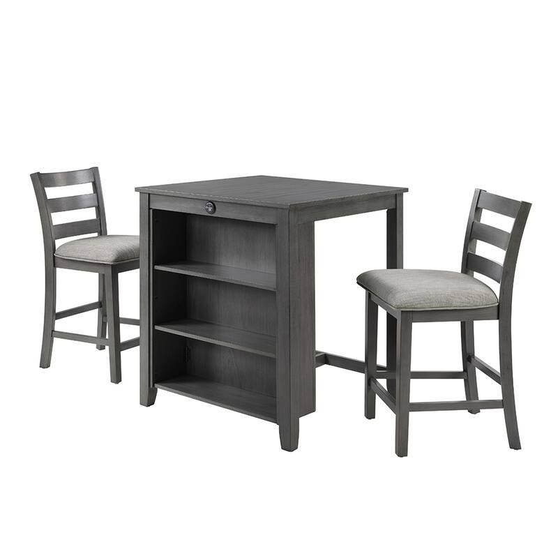 30" Modern Dining Table Set, 2-Seater Charging Station 3-Tier Storage