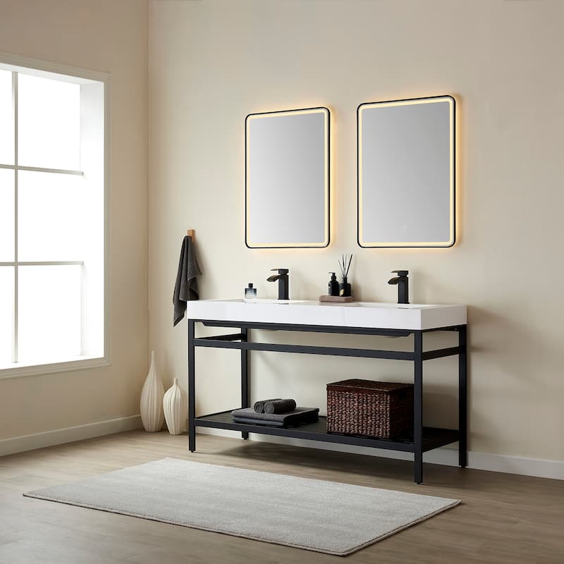 Ablitas 60M" Double Vanity in Metal with Stone Sink Top&Mirror