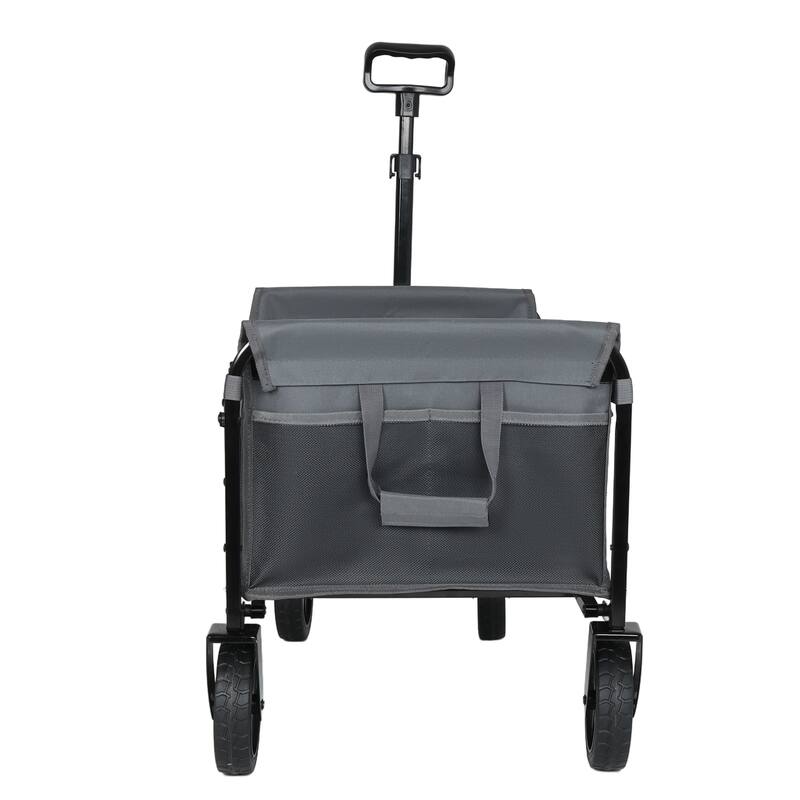 All-in-One Convertible Folding 4-Wheel Trolley with Bench Seat and Dog Leash - Heavy Duty Foldable Utility Trolley for Camping