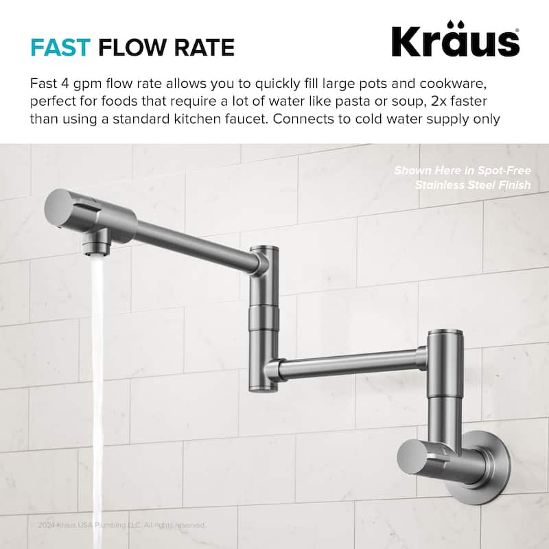 KRAUS Bolden 2 Handle Wall Mount Pot Filler Faucet w/ Retractable Arm
