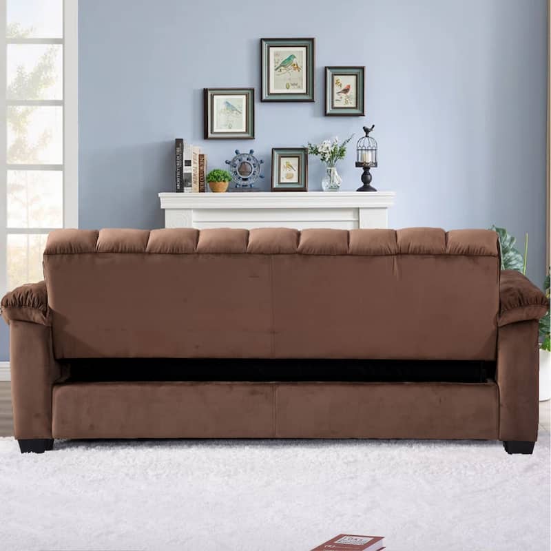82.7'' Velvet Storage Convertible Sofa Sleeper Couch with 2 Pillows