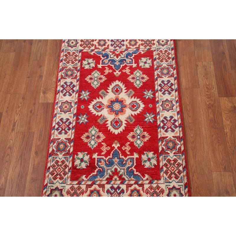 Geometric Red Kazak Accent Rug Handmade Wool Carpet - 2'0" x 2'11"