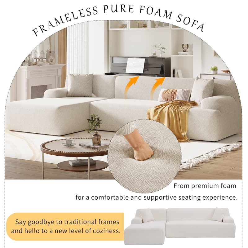 L-Shape Modular Sectional Sofa with Chaise Lounge, Oversized Chenille Upholstered Sofa, 3 Seater Sofa with 2 Throw Pillows