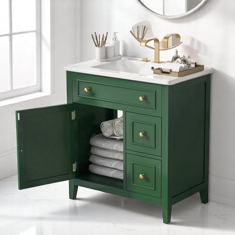 30" Modern Bathroom Vanity with Sink Top, Cabinet with Raised Panel Design and Dual Drawers, Painted Finish