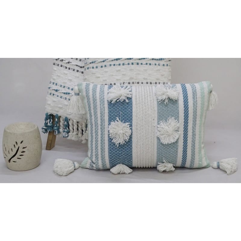 Vibhsa 14"x20" Accent Pillow with Large Poms and Corner Tassles