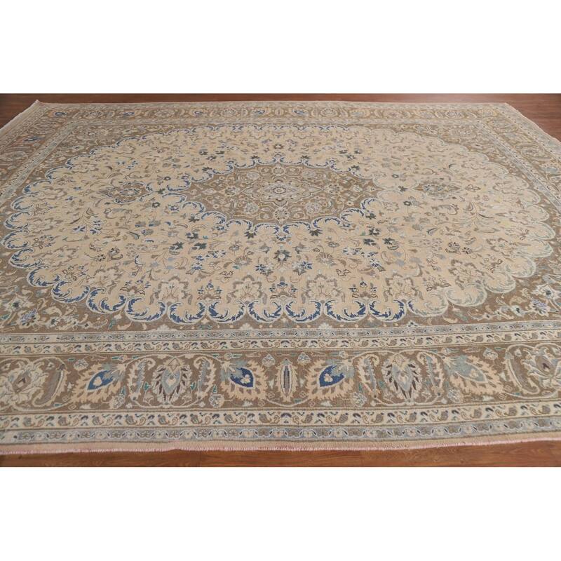 Hand Knotted Oriental 100% Wool Carpet Traditional Floral Peach Mashad Area Rug - 12' 6'' X 9' 7''
