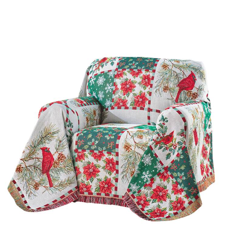 Holly Jolly Cardinal Patchwork Tapestry Furniture Cover
