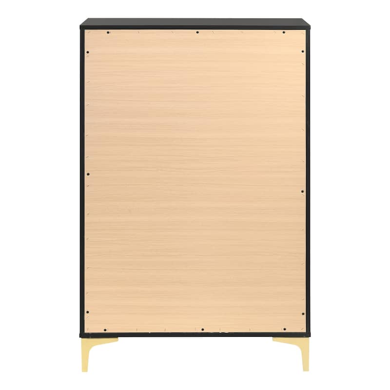 Lif 50 Inch Modern 5 Drawer Tall Dresser Chest, Gold Accents, Smooth Black